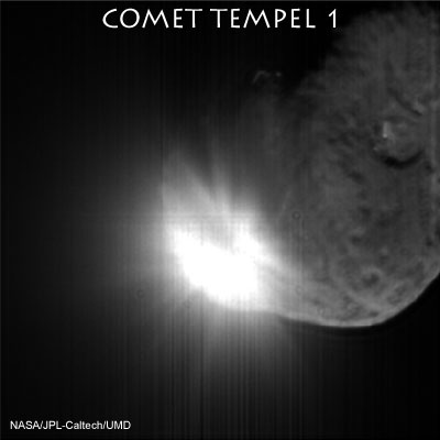 Photo of Deep Impact striking comet Tempel 1. Click for more information.