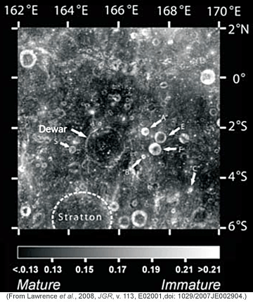 Optical Maturity map of the Moon by Lawrence et al., 2008.)