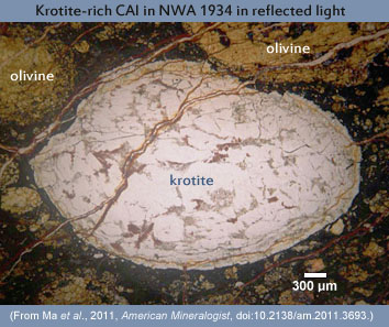 Reflected light photograph of krotite-rich CAI in NWA 1934.