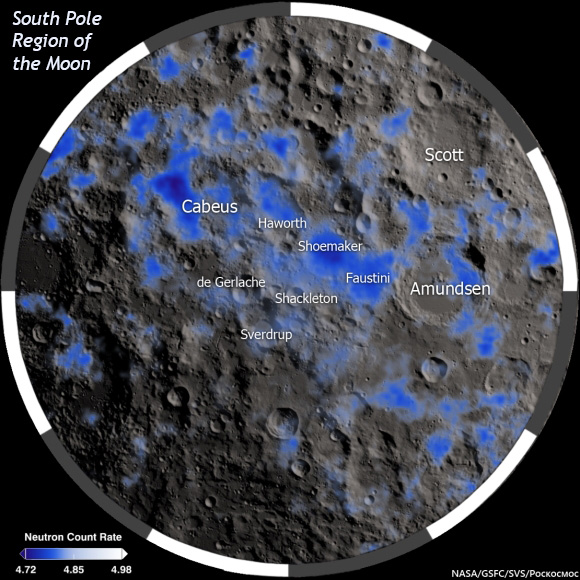 Hydrogen-distribution map of the South polar region of the Moon from LRO-LEND data.