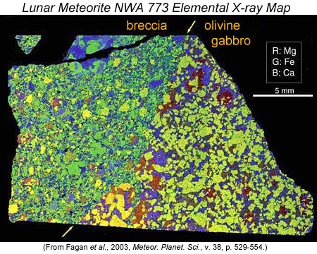 Elemental x-ray map of lunar meteorite NWA 773.