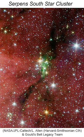 Serpens South star cluster. Credit: NASA/JPL-Caltech/L. Allen (Harvard-Smithsonian CfA) & Gould's Belt Legacy Team.