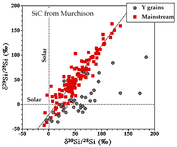 Si isotopic abundances in SiC grains