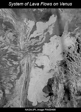Mosaic of radar images showing lava flows on Venus.