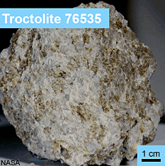 Lunar troctolite 76535 collected at the base of North Massif at the Apollo 17 site.